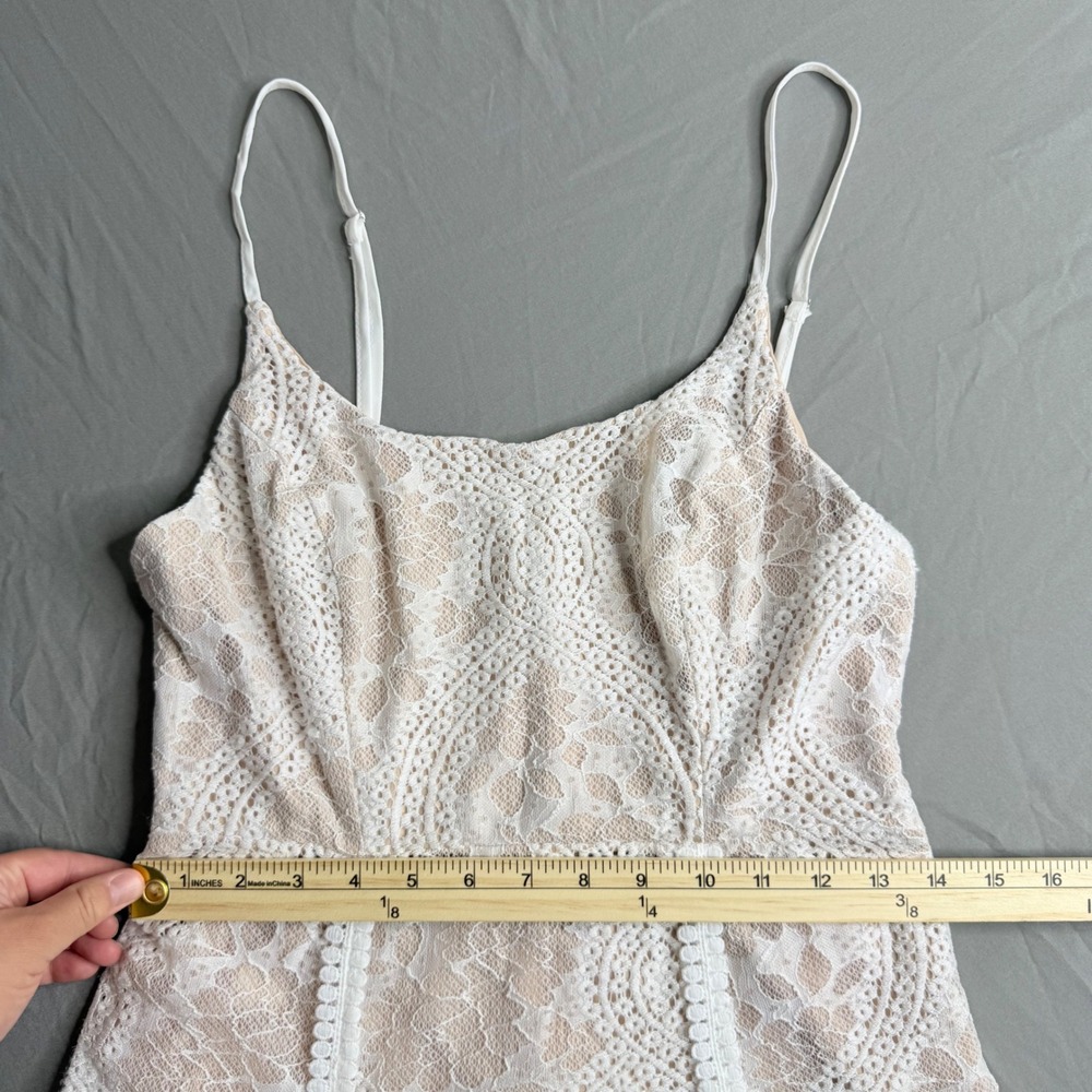 Selfie Leslie White Lace Maxi Dress Nude Lining Sleeveless Wedding Guest Large - Picture 13 of 16